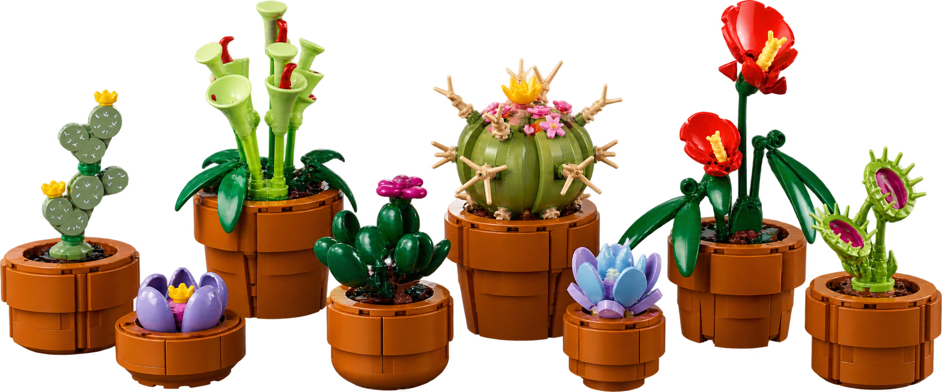 A colorful collection of brick-built plants in pots